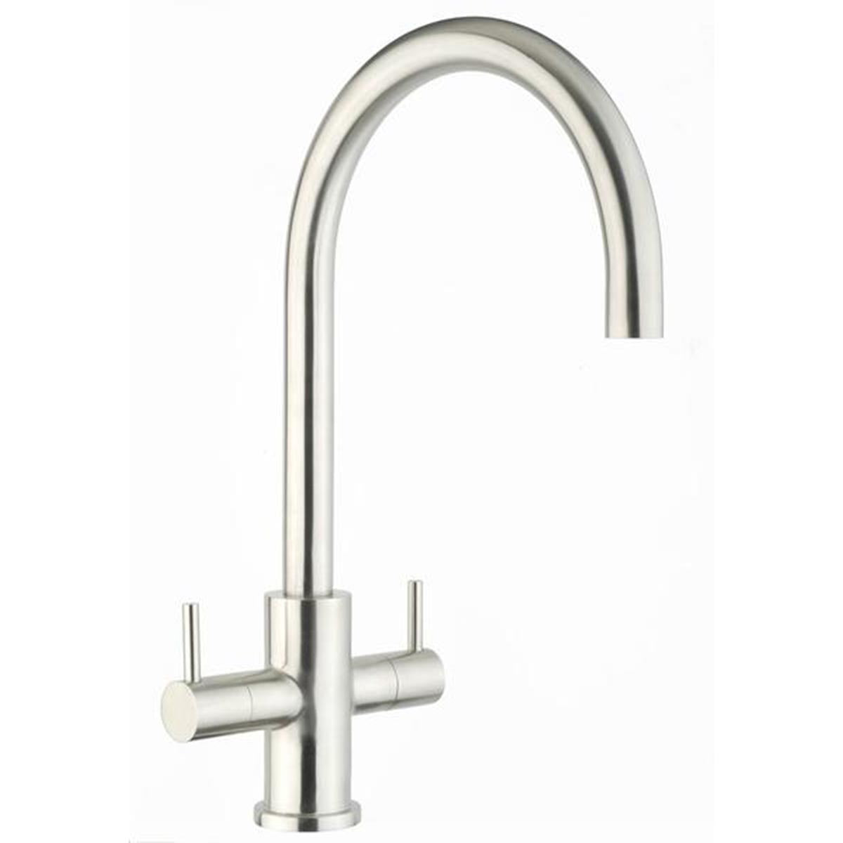 Brushed Stainless Steel Kitchen Mixer Tap with Swivel Spout - Twin Lever Secondary image