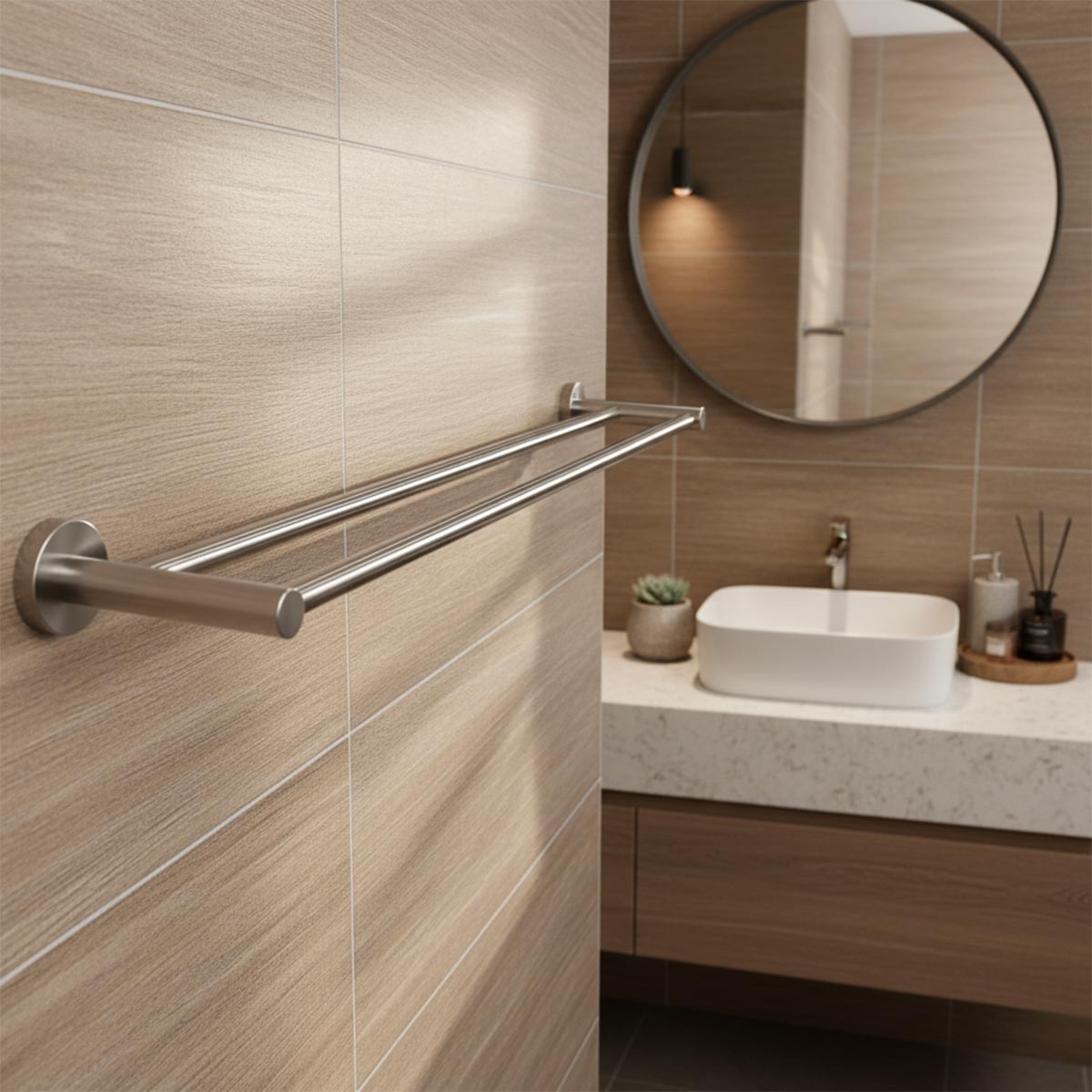 stainless steel 640mm twin towel holder rail