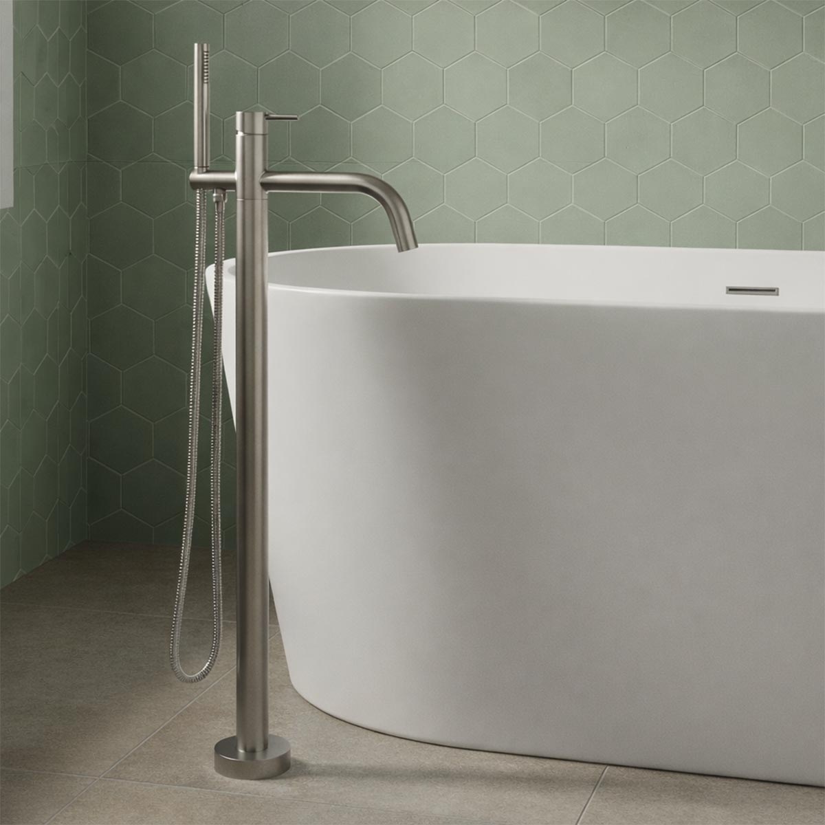 stainless steel freestanding bath tap with shower attachment 