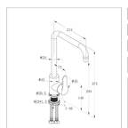 stainless steel kitchen sink tap with L shape spout technical drawing