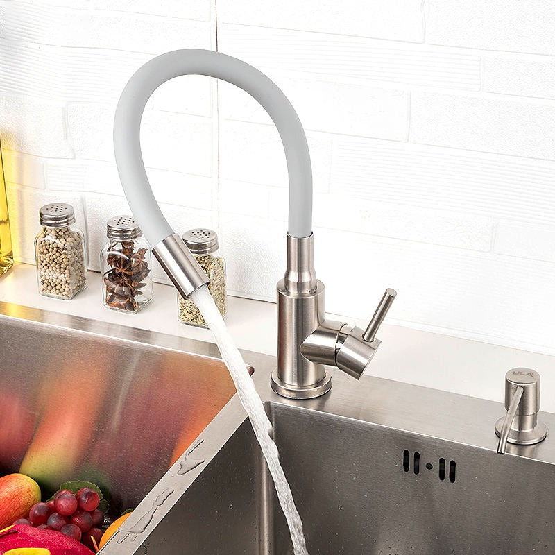 Brushed Stainless Steel Modern Mixer Kitchen Tap with Colour Tube