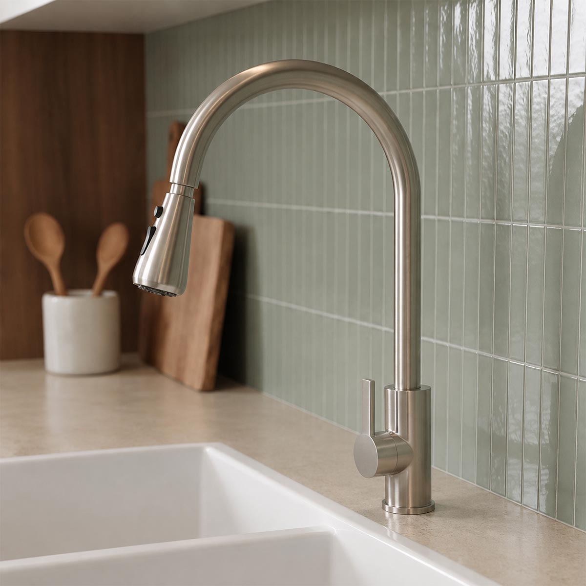 stainless steel kitchen tap with single lever