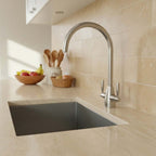 stainless steel kitchen tap with two levers