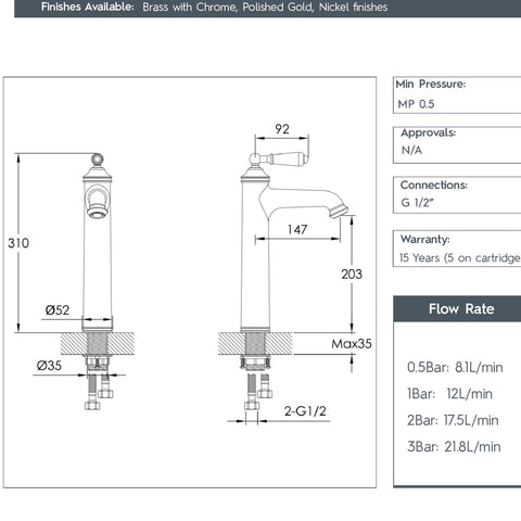 tall basin tap with click clack brushed nickel