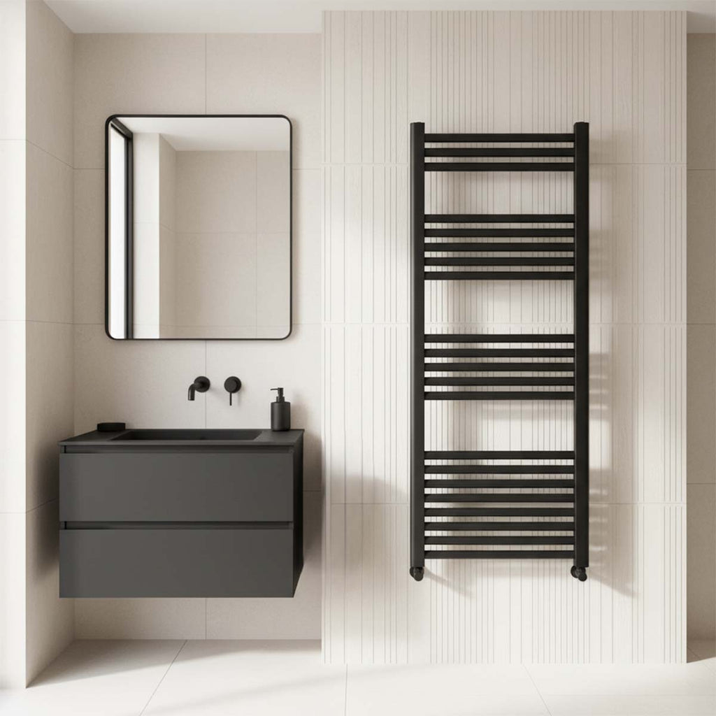 tall dual fuel towel radiator - matt black 