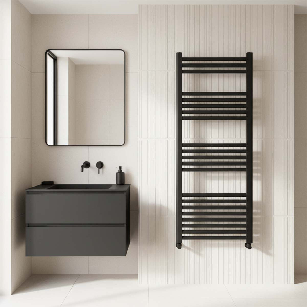 tall dual fuel towel radiator - matt black 