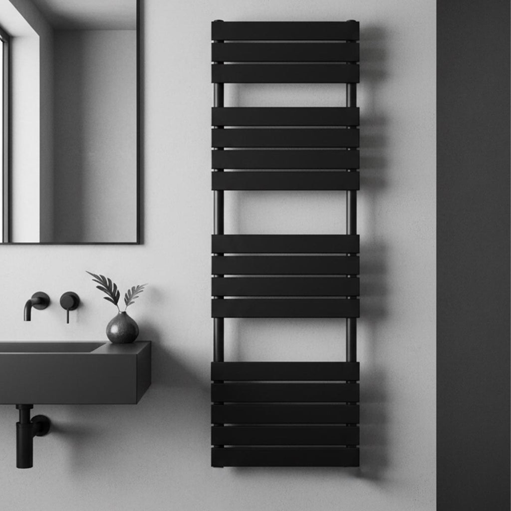 tall matt black bathroom radiator 