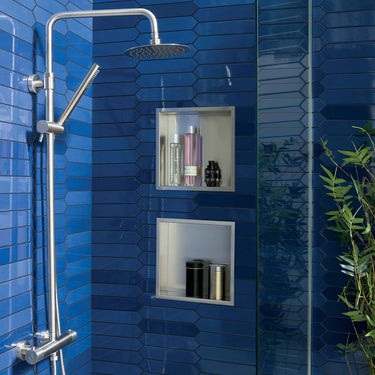 Dual Outlet Thermostatic Exposed Shower with Adjustable Riser - Stainless Steel