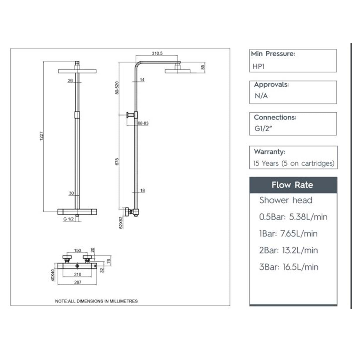 Thermostatic shower set - Technical drawing
