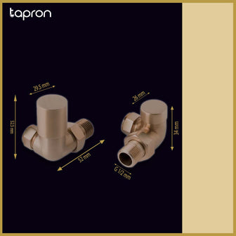 Bronze Corner Radiator Valves - Brushed Finish Secondary image