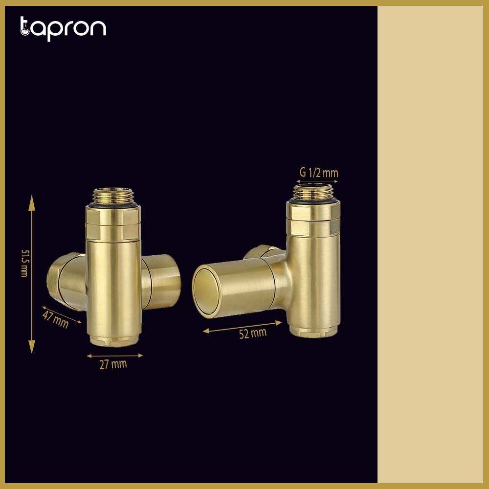 Dual Fuel Radiator Valves for Heated Towel Rails - Brushed Brass Secondary image