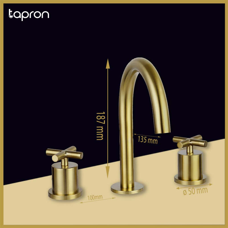 Gold Brushed Brass 3 Hole Basin Mixer Tap