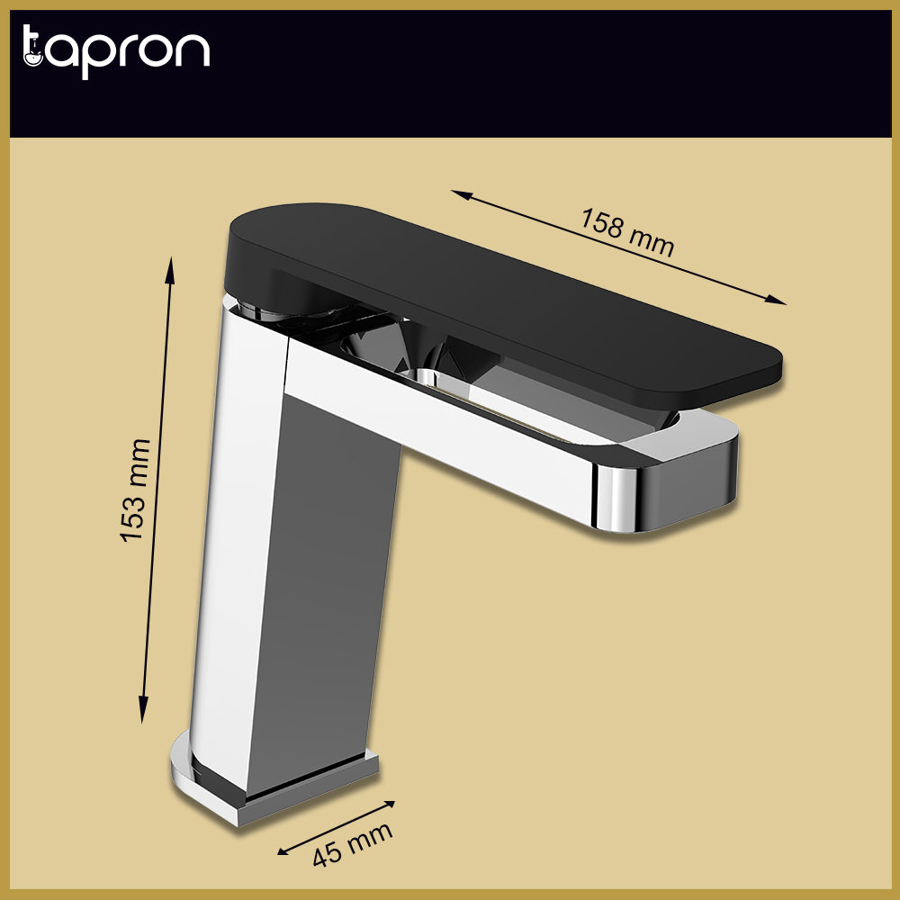 Chrome Deck Mounted Single Lever Basin Mixer Tap Black - Tapron