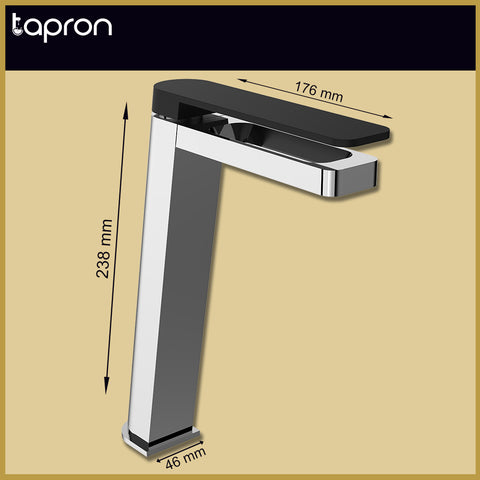 Chrome Deck Mounted Single Lever Basin Mixer Tap Tall Black - Tapron