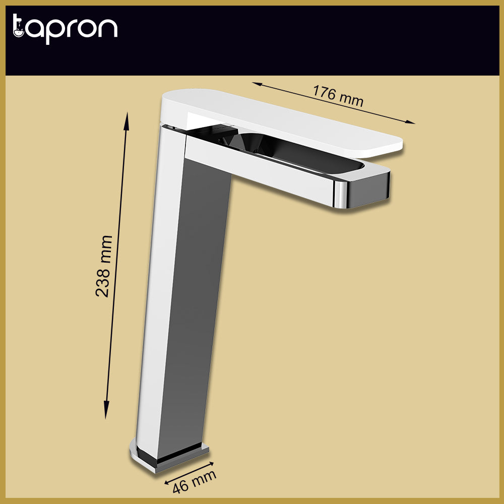 Chrome Deck Mounted Single Lever Basin Mixer Tap Tall White - Tapron