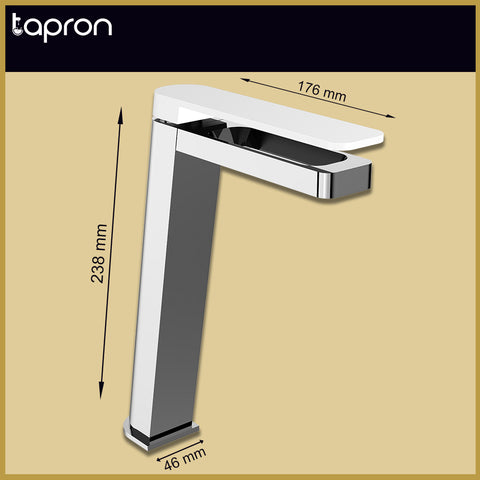 Chrome Deck Mounted Single Lever Basin Mixer Tap Tall White - Tapron