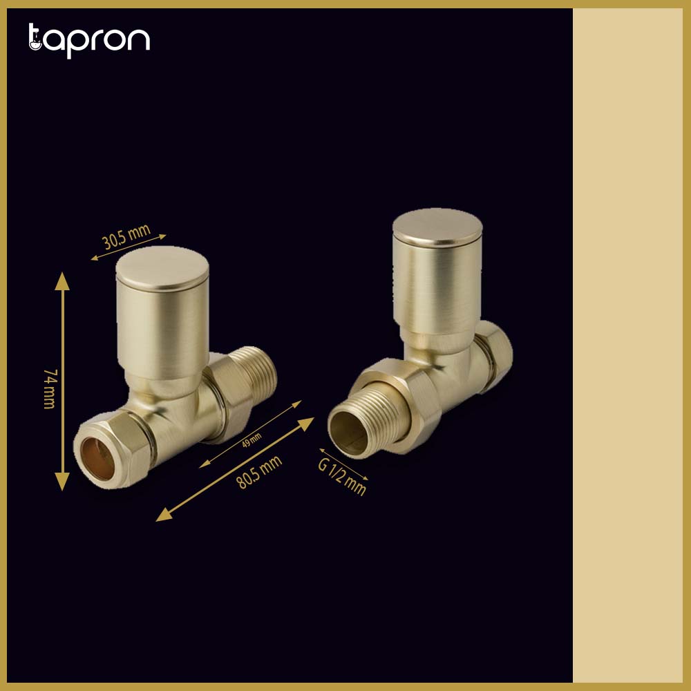 Straight Gold Radiator Valve (Pair) - Brushed Brass Secondary image