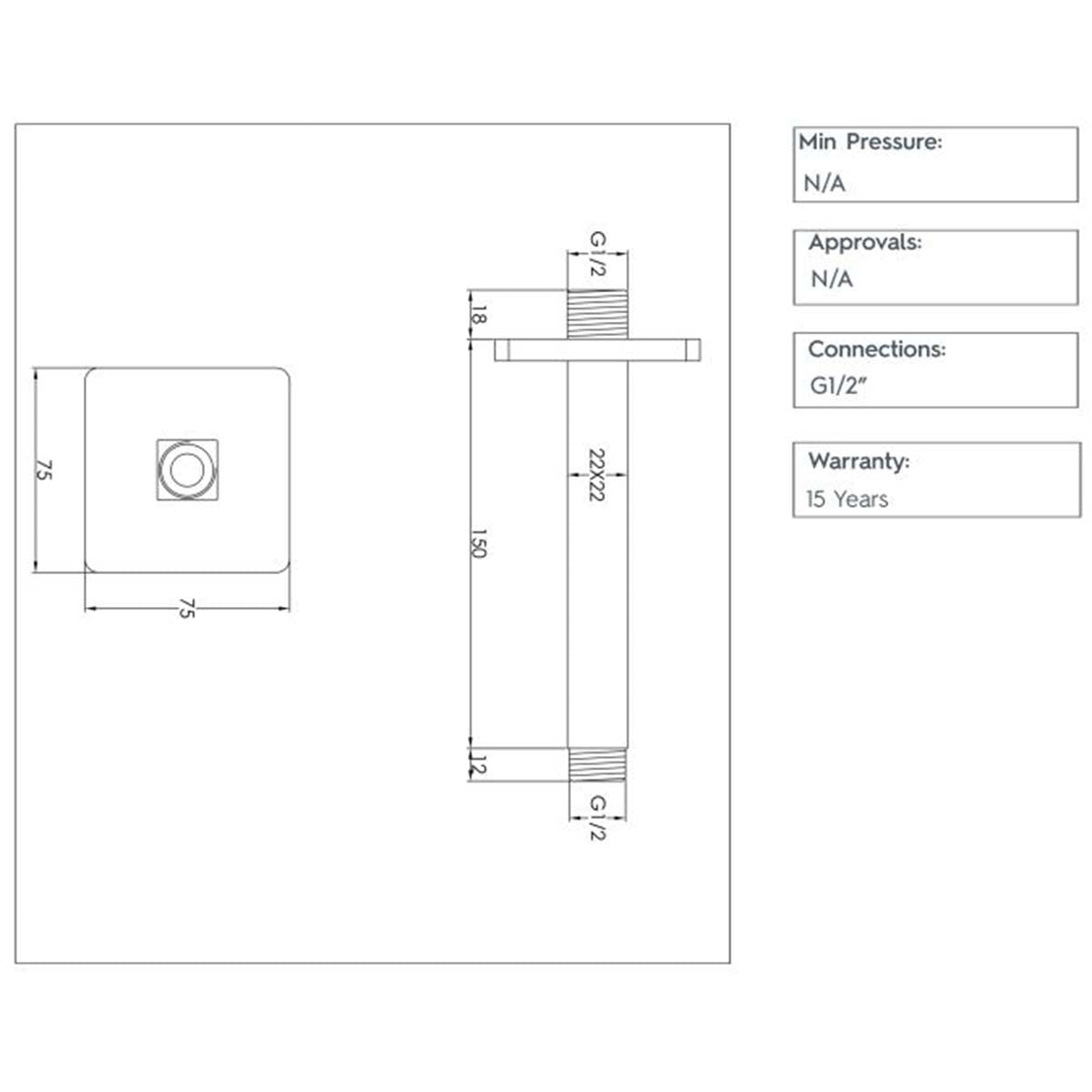 Ceiling_shower_arm_square_matt_black technical details