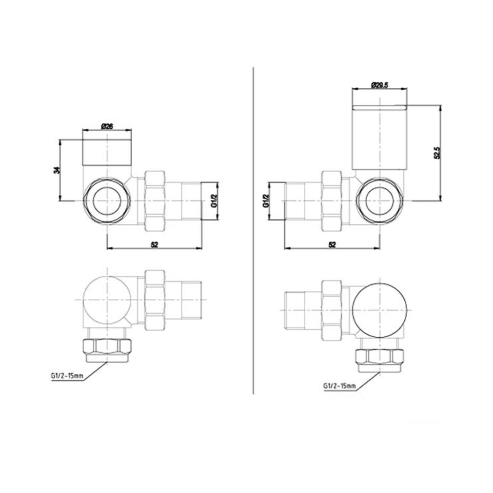 Bronze Corner Radiator Valves - Brushed Finish
