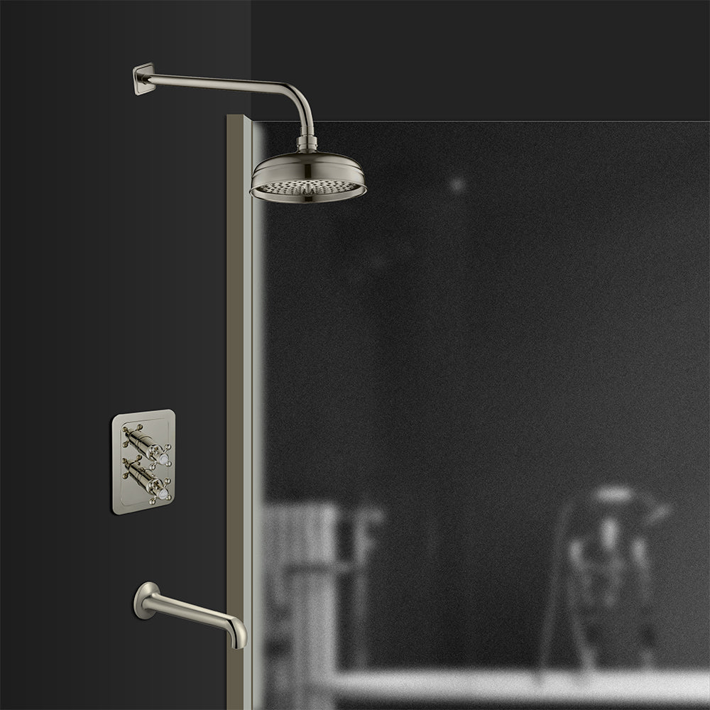 Traditional Thermostatic Shower Mixer Valve 2 Outlets – Brushed Nickel Secondary image