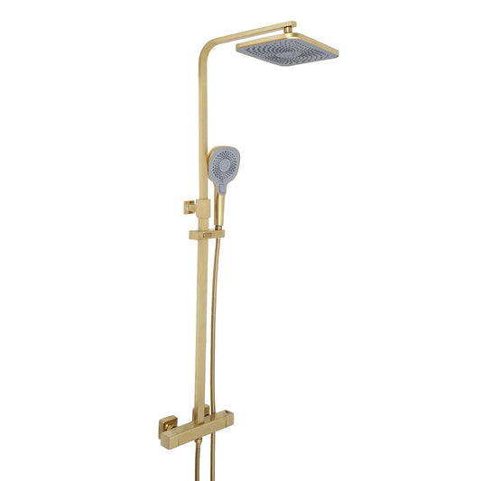 brushed gold Thermostatic Bar Valve with 2 Outlets and Handheld Shower 1200