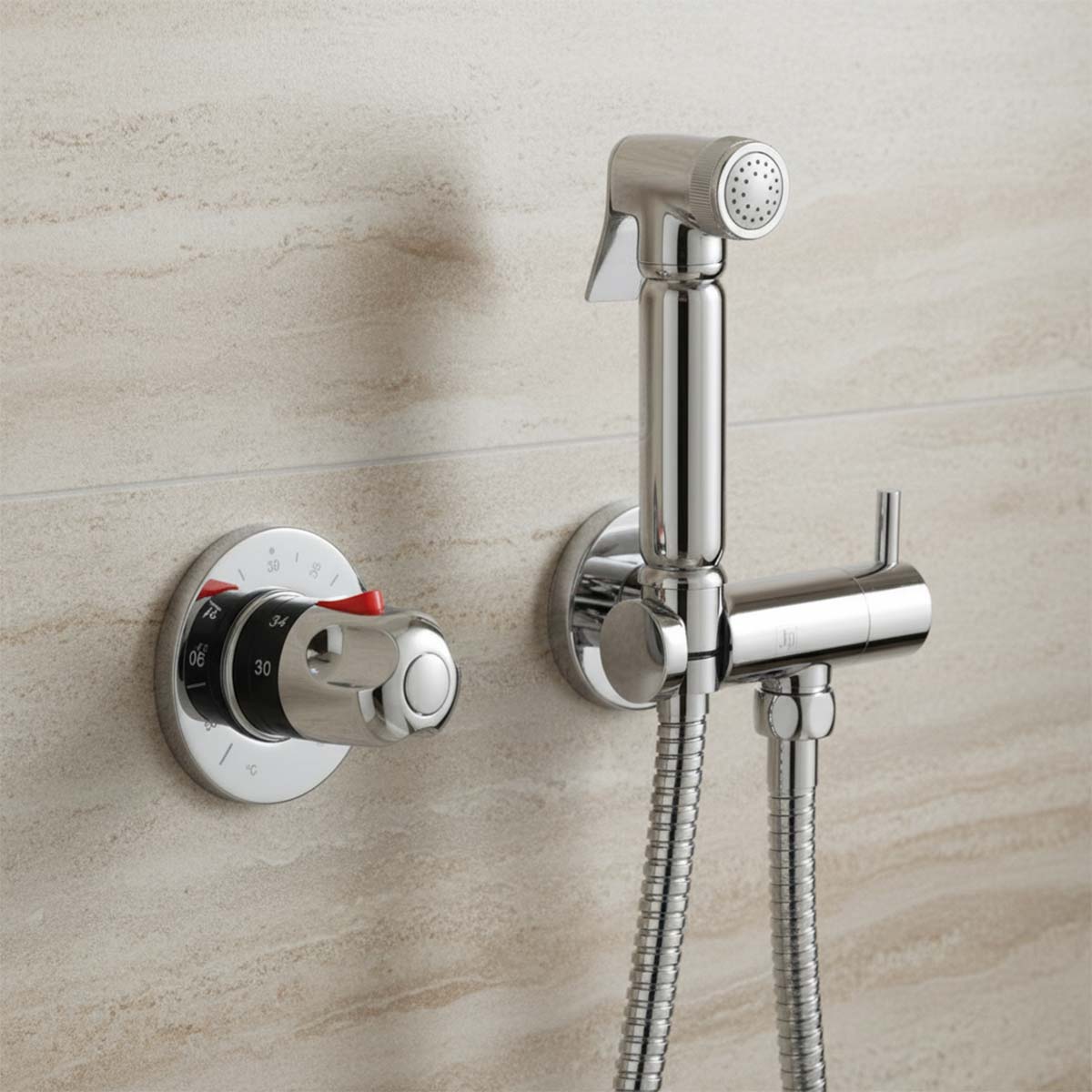douche valve thermostatic with spray kit chrome Main image