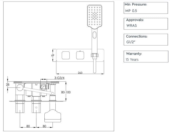 thermostatic concealed 2 outlet shower valve brushed brass wall mounted