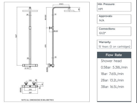 thermostatic shower bar with shower head and shower handheld details 