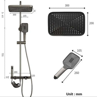 Exposed Shower Mixer with Square Handset and Temperature Display - Black Secondary image