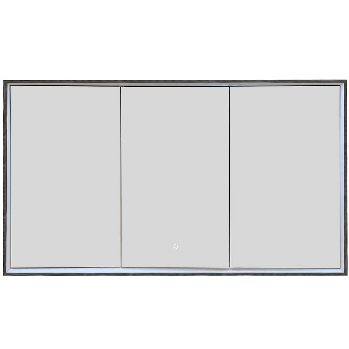 three door bathroom mirror cabinet with light, shaver socket and demister - brushed black frame 