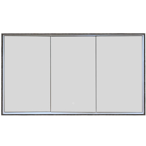 three door bathroom mirror cabinet with light, shaver socket and demister - brushed black frame 