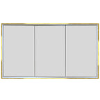 three door bathroom mirror cabinet with light, shaver socket and demister - brushed brass frame 