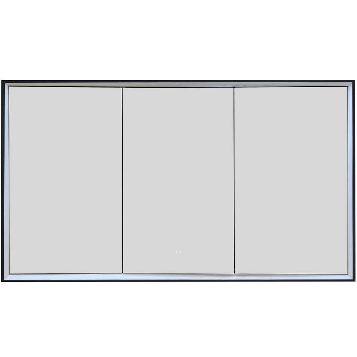 three door bathroom mirror cabinet with light, shaver socket and demister -  black frame 