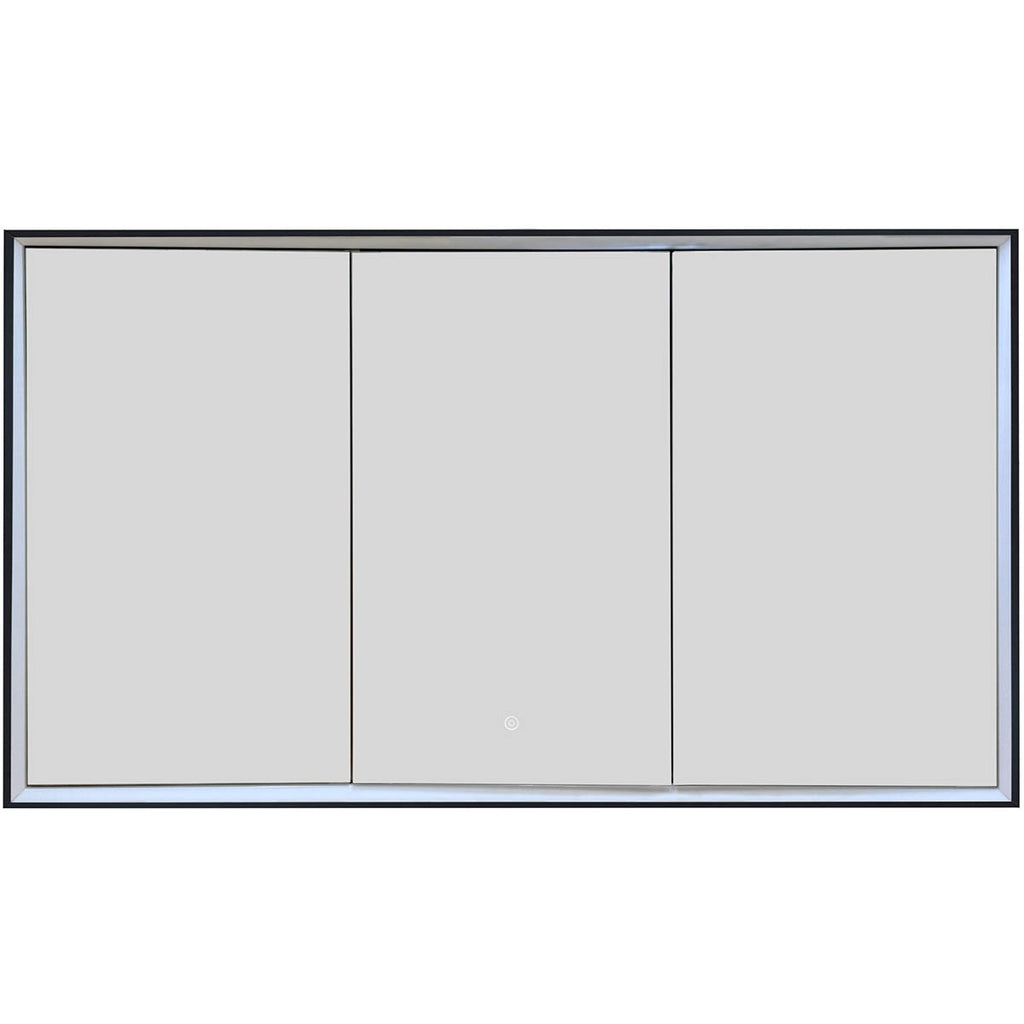 three door bathroom mirror cabinet with light, shaver socket and demister -  black frame 