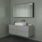three door mirror cabinet with light and socket -  brushed black trim 