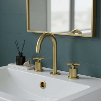 three hole basin mixer tap with swivel spout - brushed brass  Main image