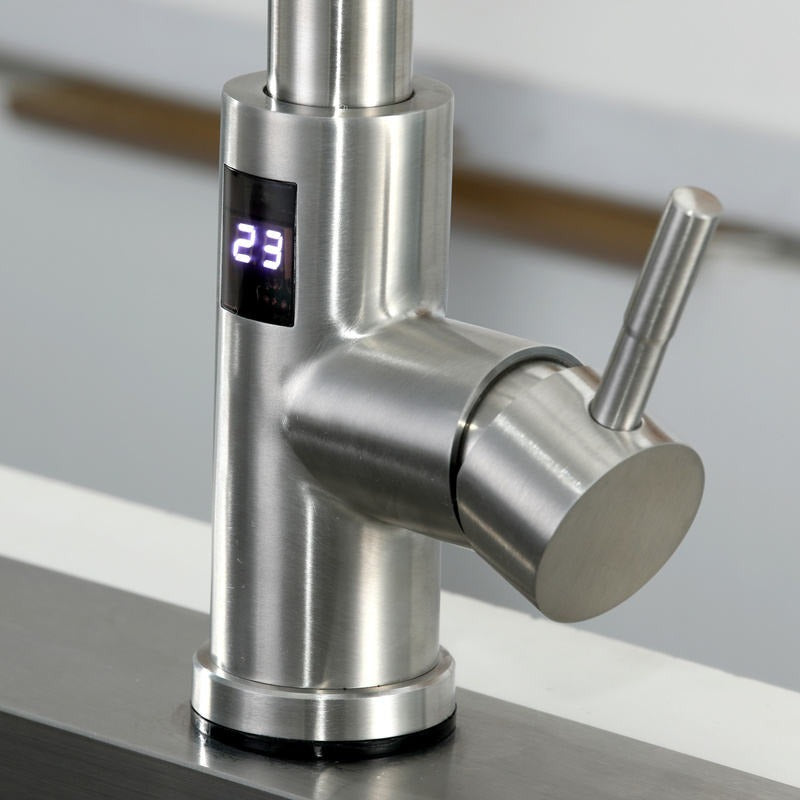 Pull Out Kitchen Tap with Digital Display - Brushed Stainless Steel