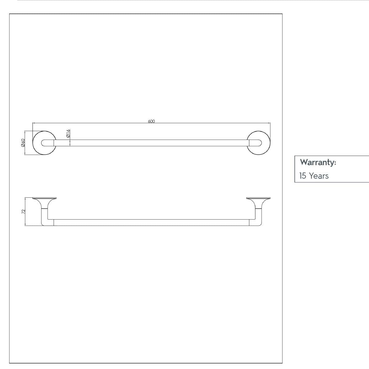Towel holder bar 600mm technical details