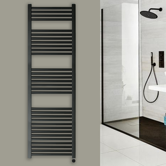 black electric heated towel rail 1600mm x 500mm Main image