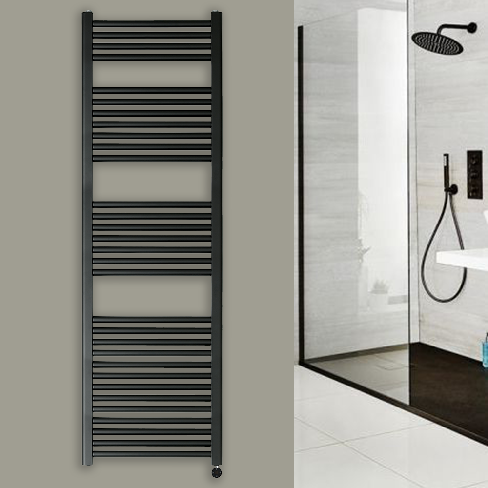 black electric heated towel rail 1600mm x 500mm