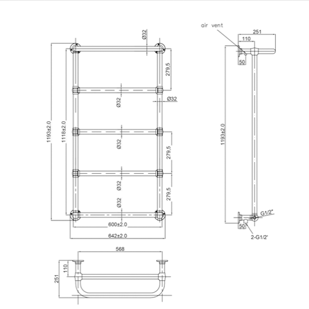 brushed brass heated towel rail