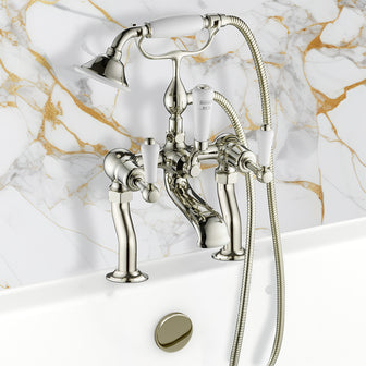 Victorian Deck-Mounted Bath Shower Mixer Tap - Brushed Nicke Main image