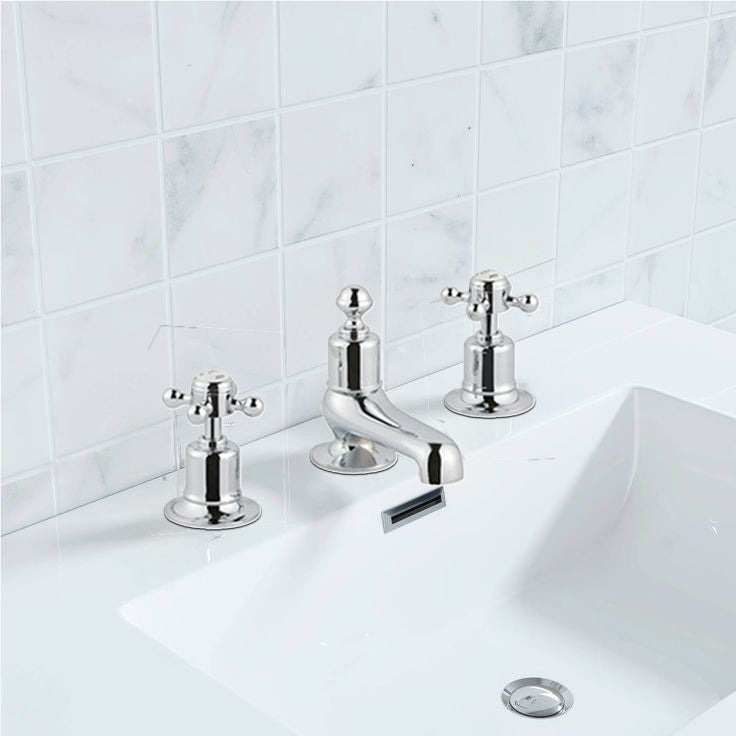 Traditional Deck Mounted 3 Hole Basin Mixer Tap 