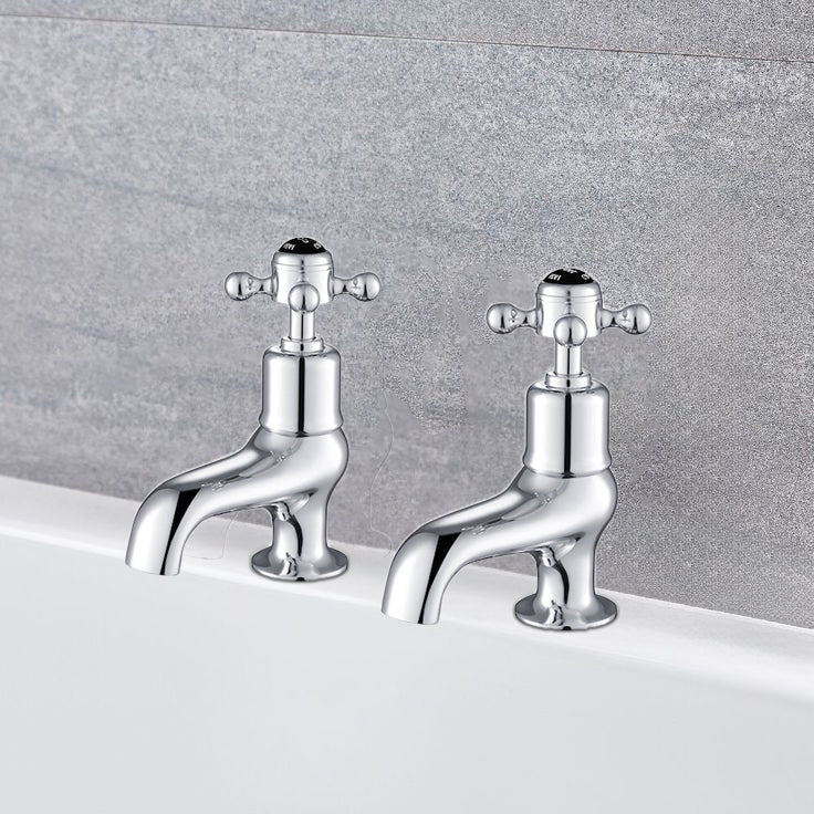 Traditional Deck Mounted Pillar Taps with Black Crosshead Handles