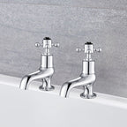 Traditional Deck Mounted Pillar Taps with Black Crosshead Handles