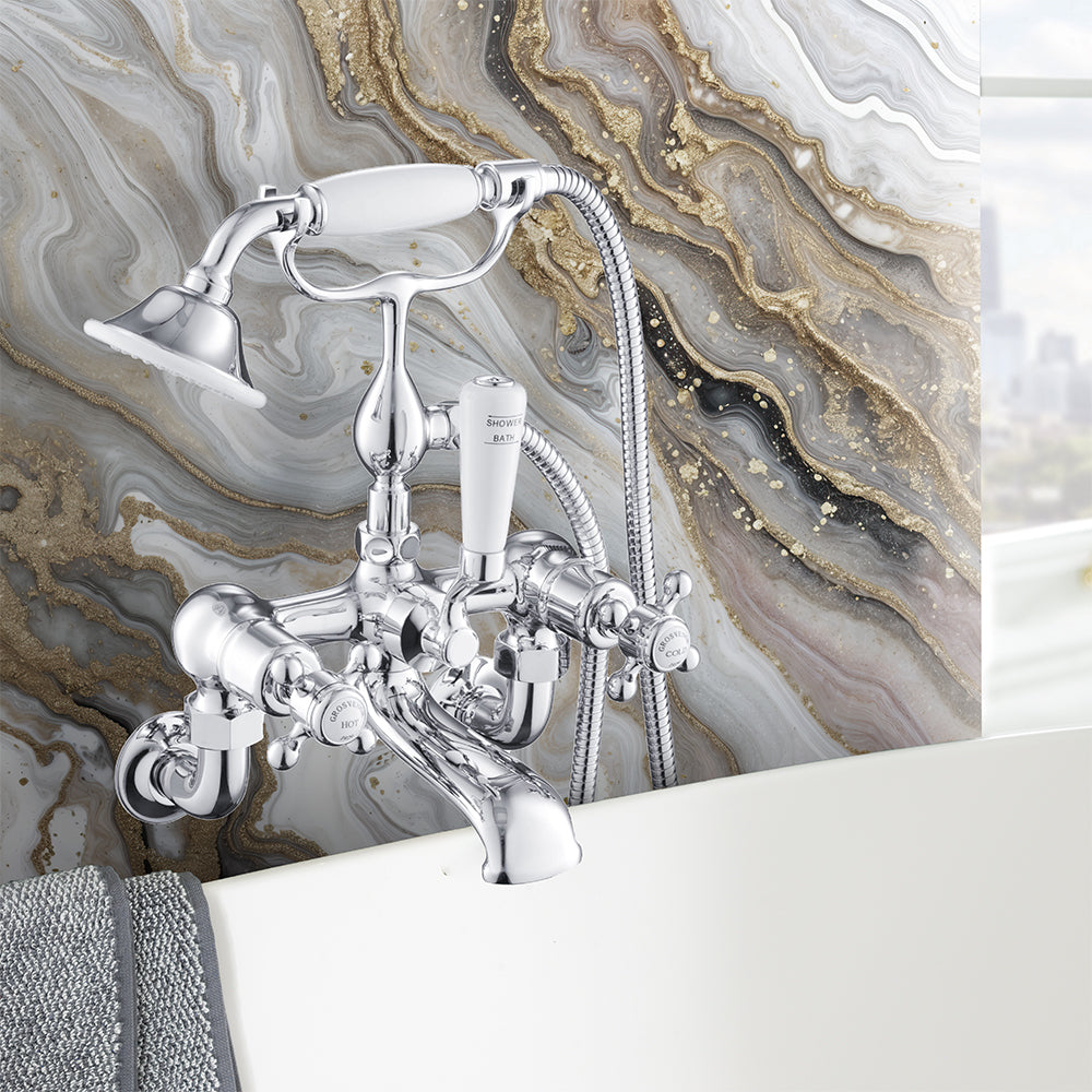 traditional wall mounted bath mixer tap with handheld shower Main image