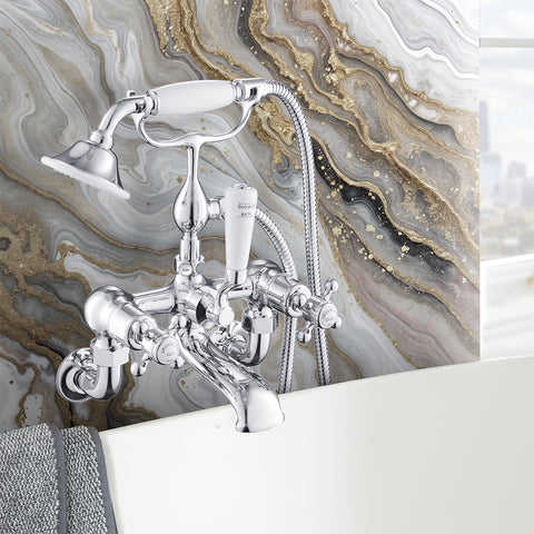 traditional wall mounted bath mixer tap with handheld shower