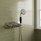 traditional 2 outlet shower valve with shower handset and pinch handles