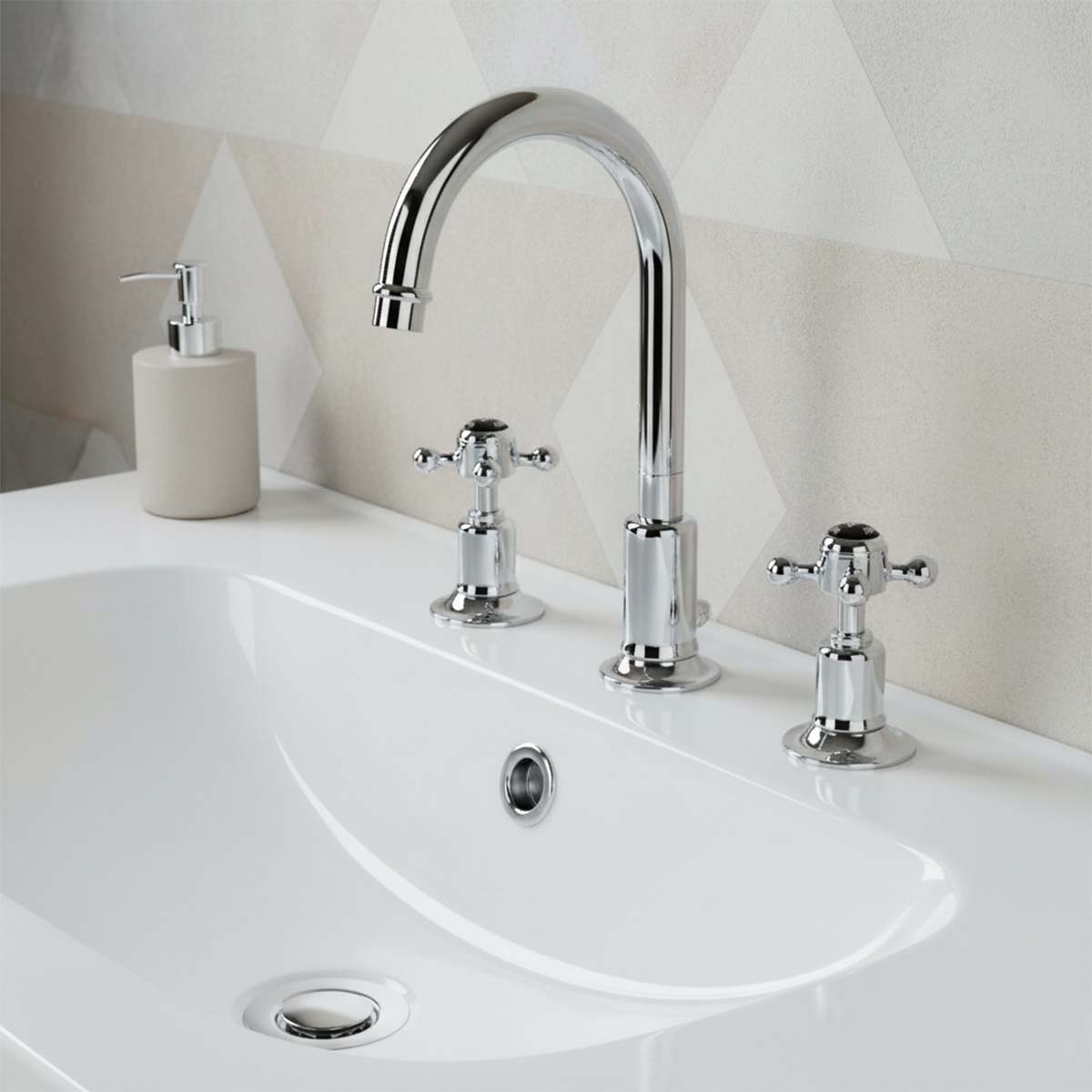 traditional 3 hole basin mixer tap with pop up waste 