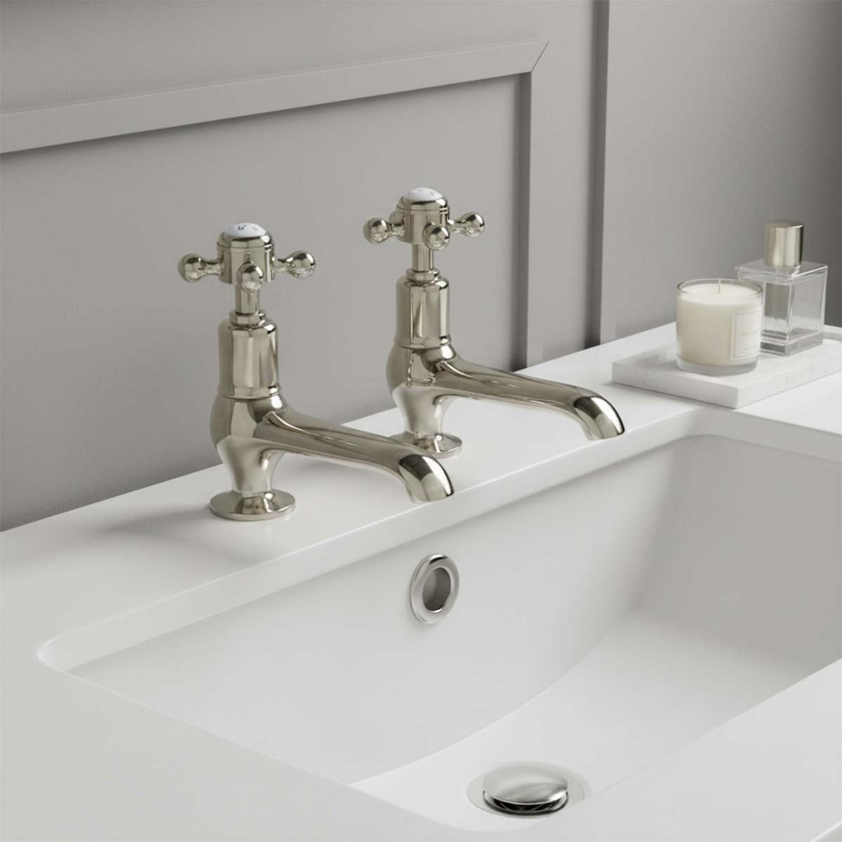 traditional basin pillar taps brushed nickel Main image